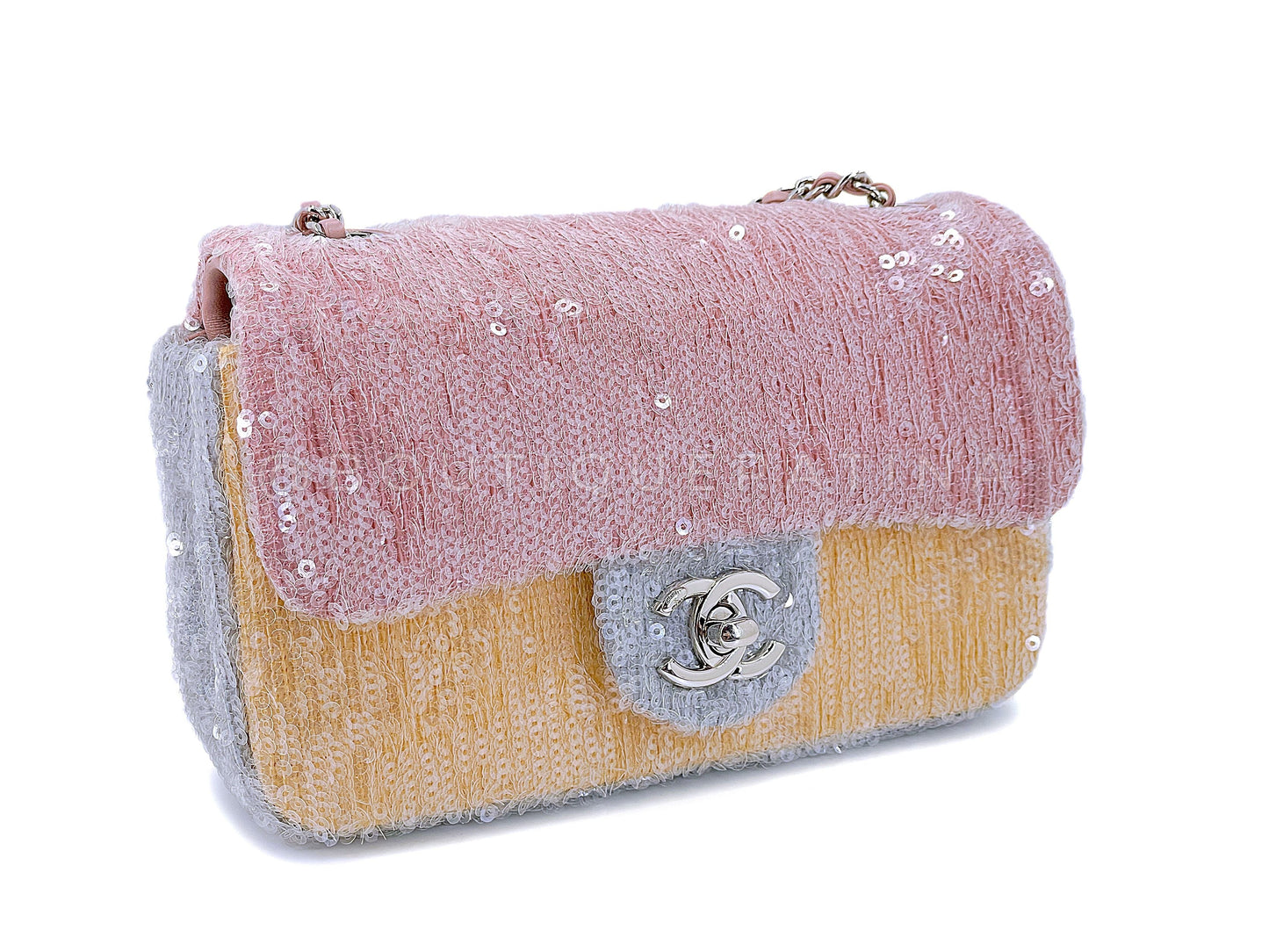 Chanel Pastel Rainbow Sequin Waterfall Rectangular Mini Flap Bag SHW