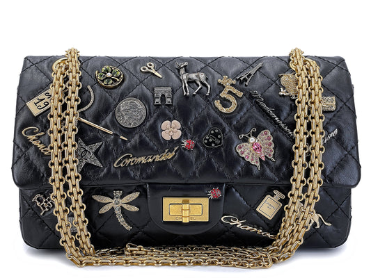 Rare Chanel Lucky Charms 2.55 Small Reissue Double Flap Bag Black RHW 225 I5X