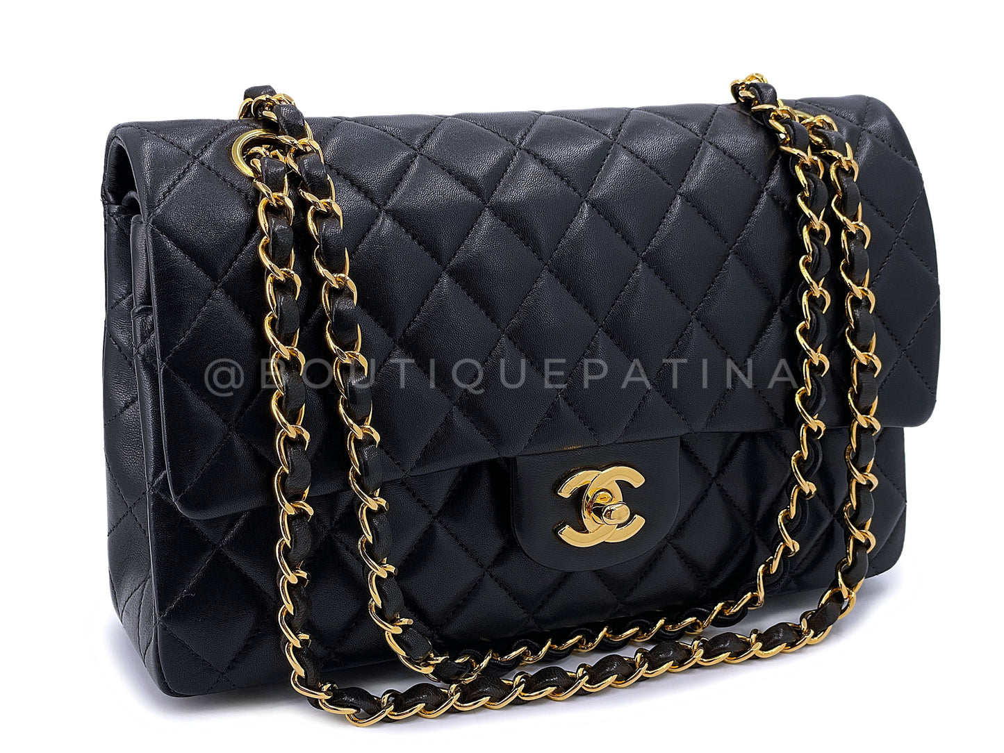 Chanel 1997 Vintage Black Medium Classic Double Flap Bag 24k GHW Lambskin