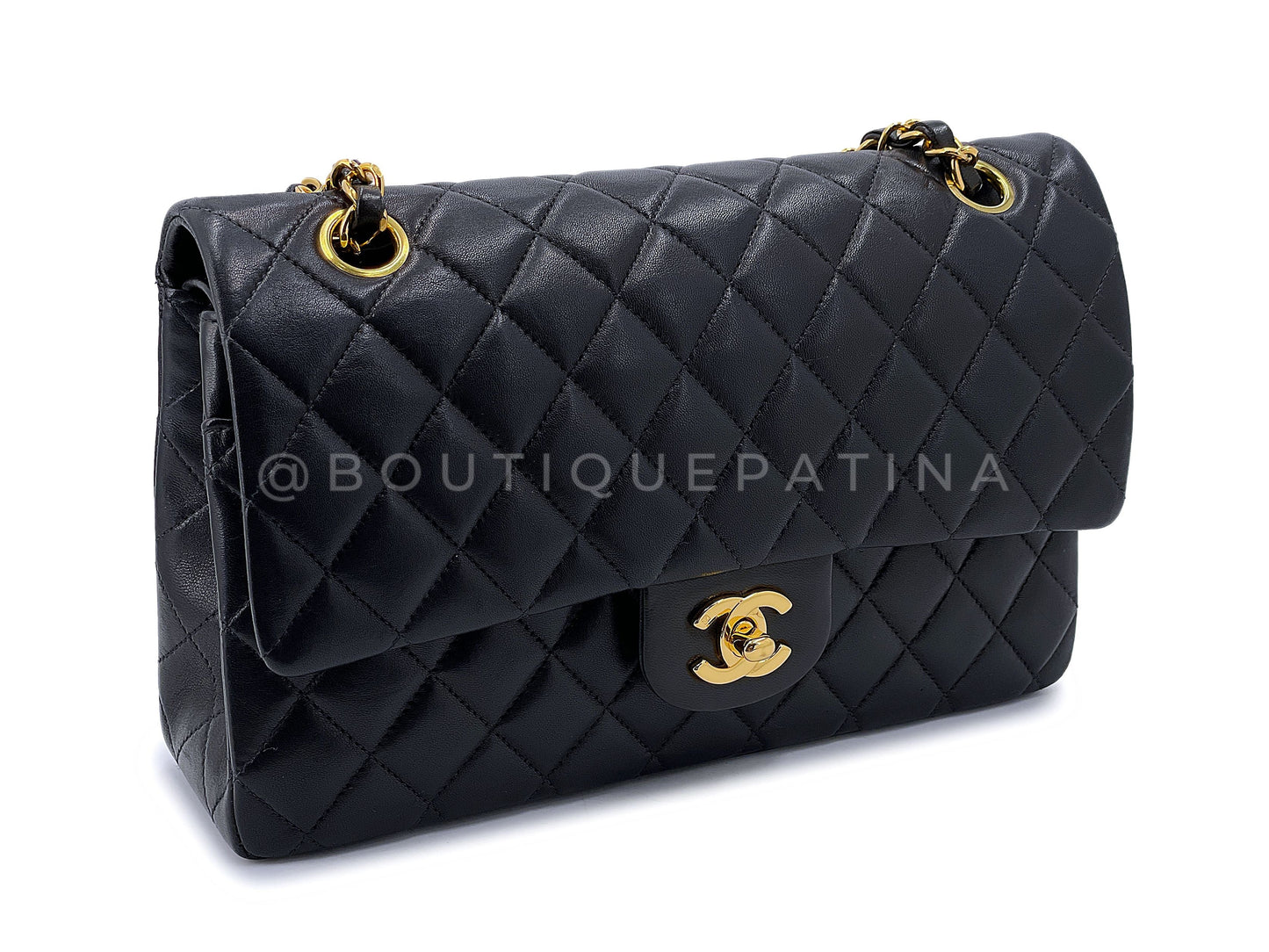 Chanel 1997 Vintage Black Medium Classic Double Flap Bag 24k GHW Lambskin