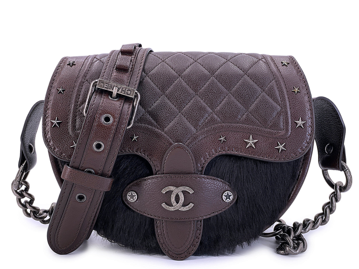 Chanel 2014 Paris Dallas Métiers d'Art Brown Pony Hair Crossbody Bullet Strap Bag RHW DSB