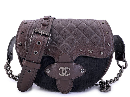 Chanel 2014 Paris Dallas Métiers d'Art Brown Pony Hair Crossbody Bullet Strap Bag RHW DSB