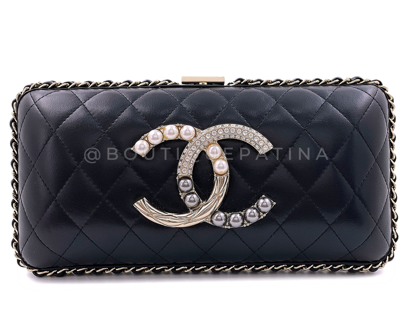 Chanel 2020 Pearl and Crystal CC Chain Around Evening Quilted Clutch Bag