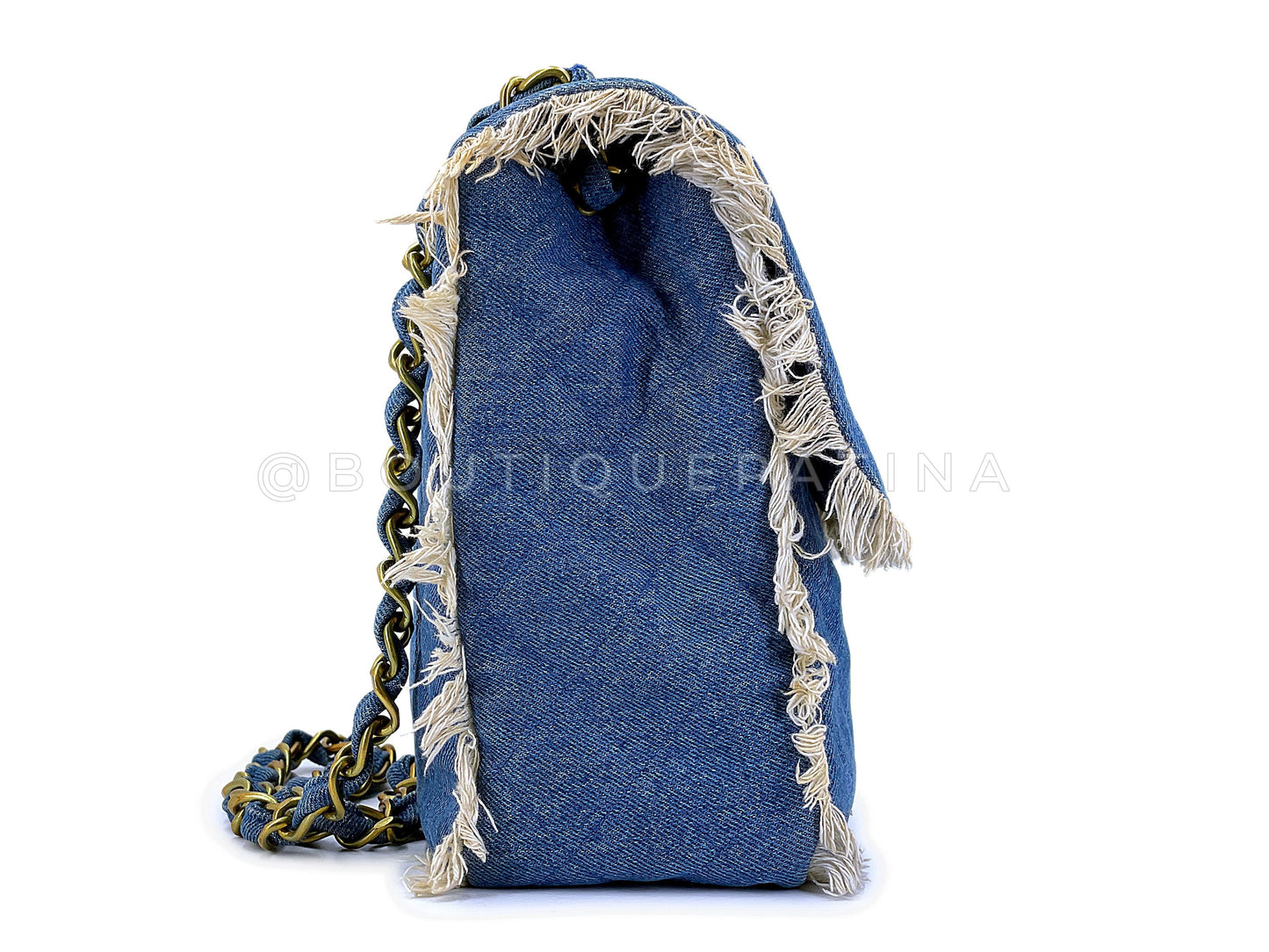 Rare Chanel 1994 Blue Denim Vintage Maxi Classic Crossbody Flap Bag 24k GHW