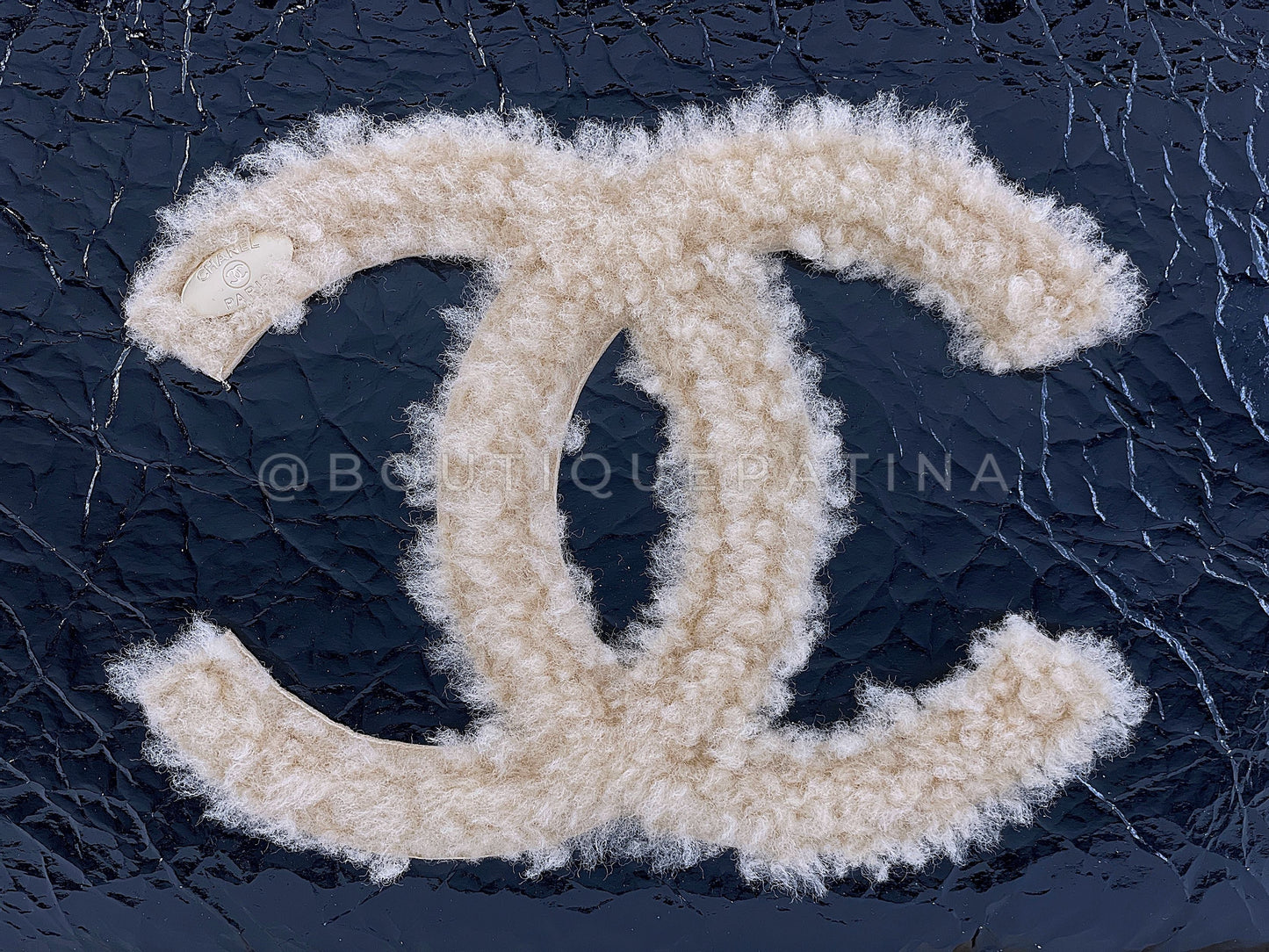 Rare Chanel 2019 Shearling Mania Crumpled Calfskin O Case Clutch Bag