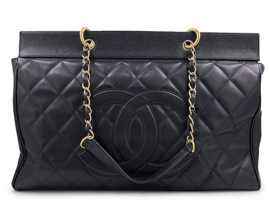 Chanel Vintage Black Caviar Weekender XXL GST Travel Tote Bag 501