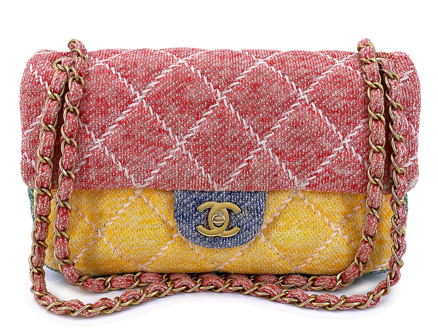Chanel Color Block Quilted Jersey Rainbow Flap Bag GHW J06