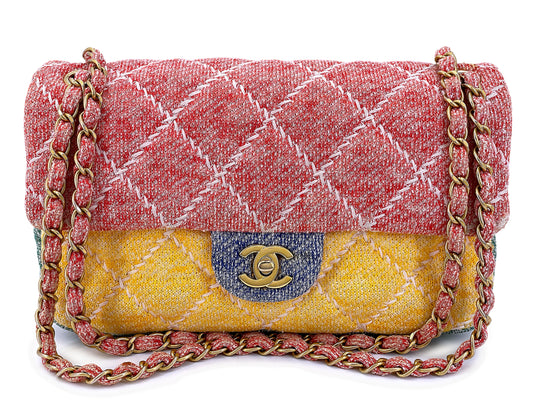 Chanel Color Block Quilted Jersey Rainbow Flap Bag GHW J06