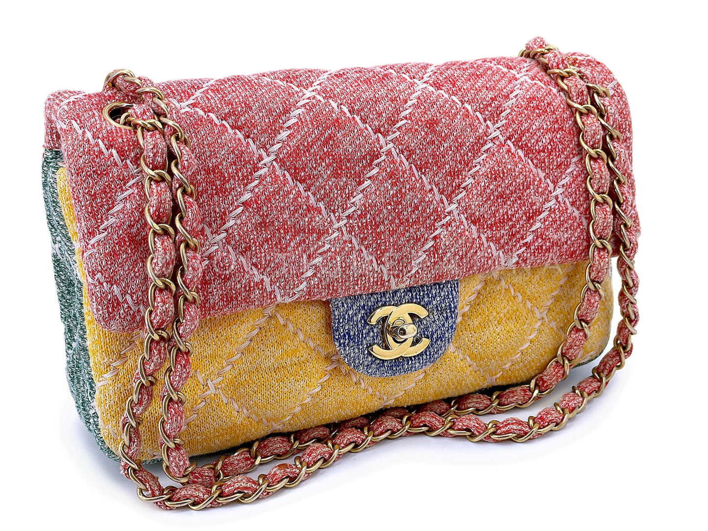 Chanel Color Block Quilted Jersey Rainbow Flap Bag GHW J06
