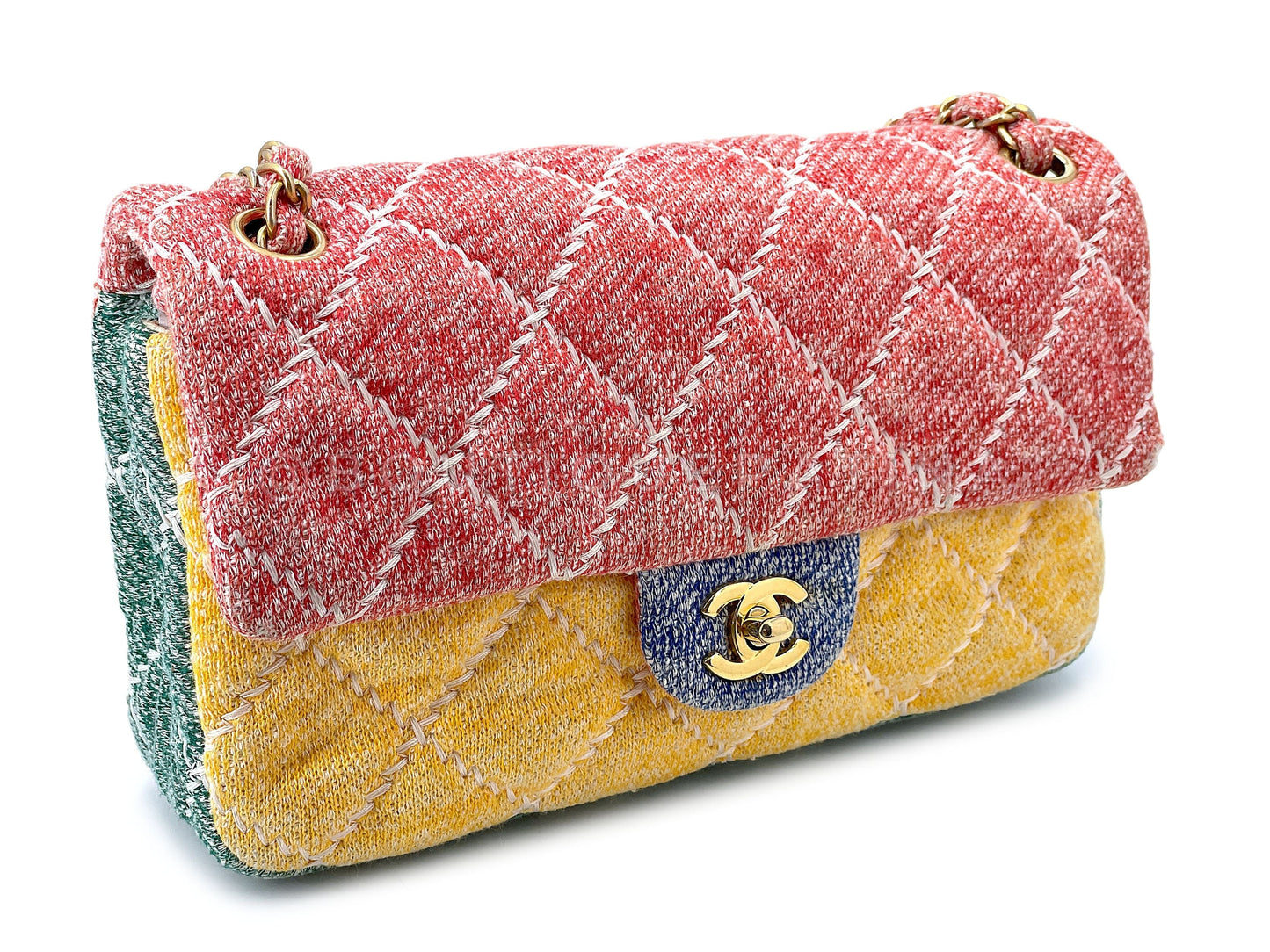 Chanel Color Block Quilted Jersey Rainbow Flap Bag GHW J06