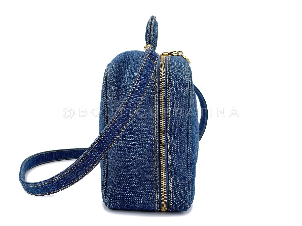 Chanel 1997 Vintage Blue Denim "Lunch Box" Vanity Timeless Logo Bag PIQ