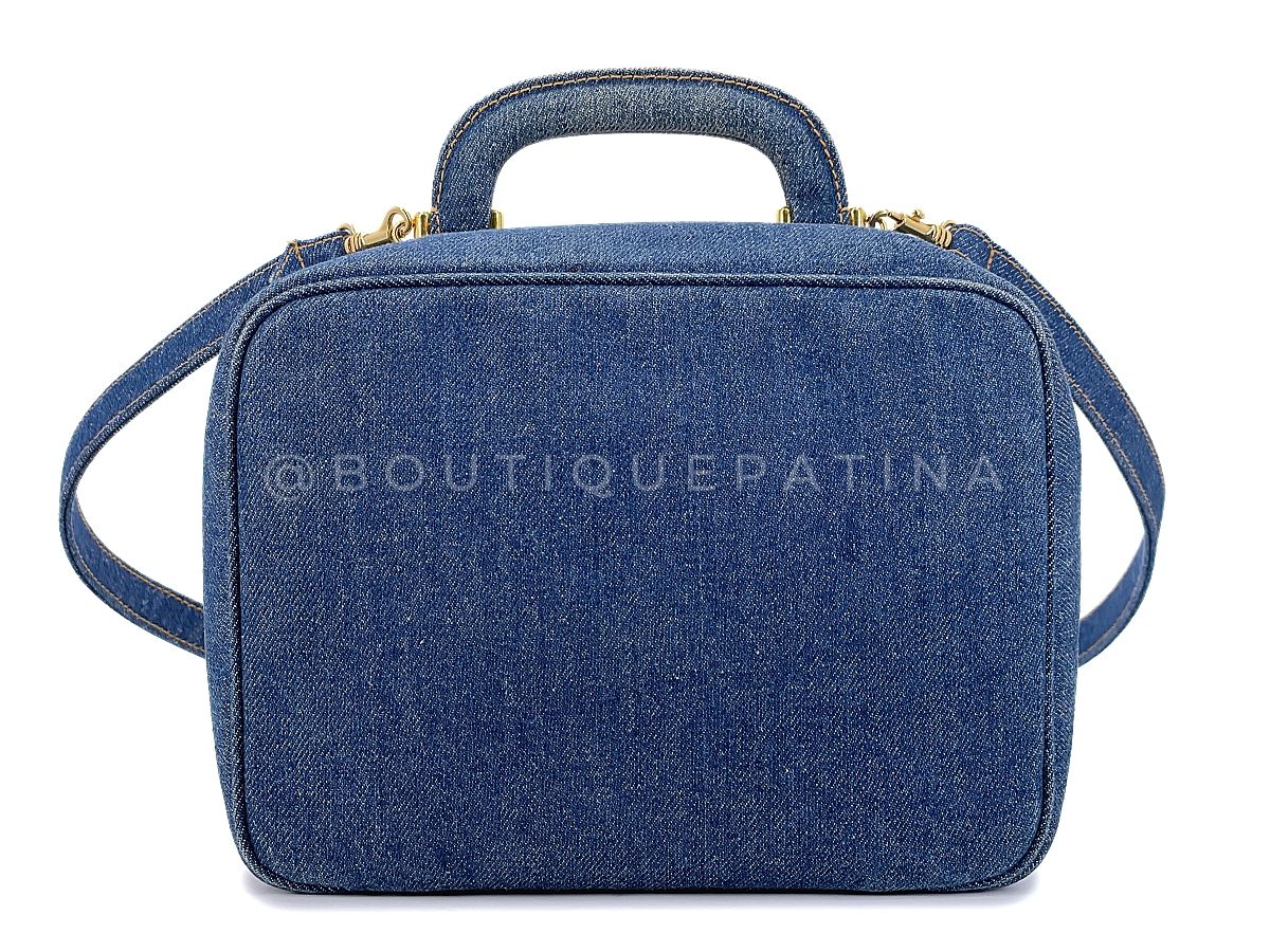Chanel 1997 Vintage Blue Denim "Lunch Box" Vanity Timeless Logo Bag PIQ