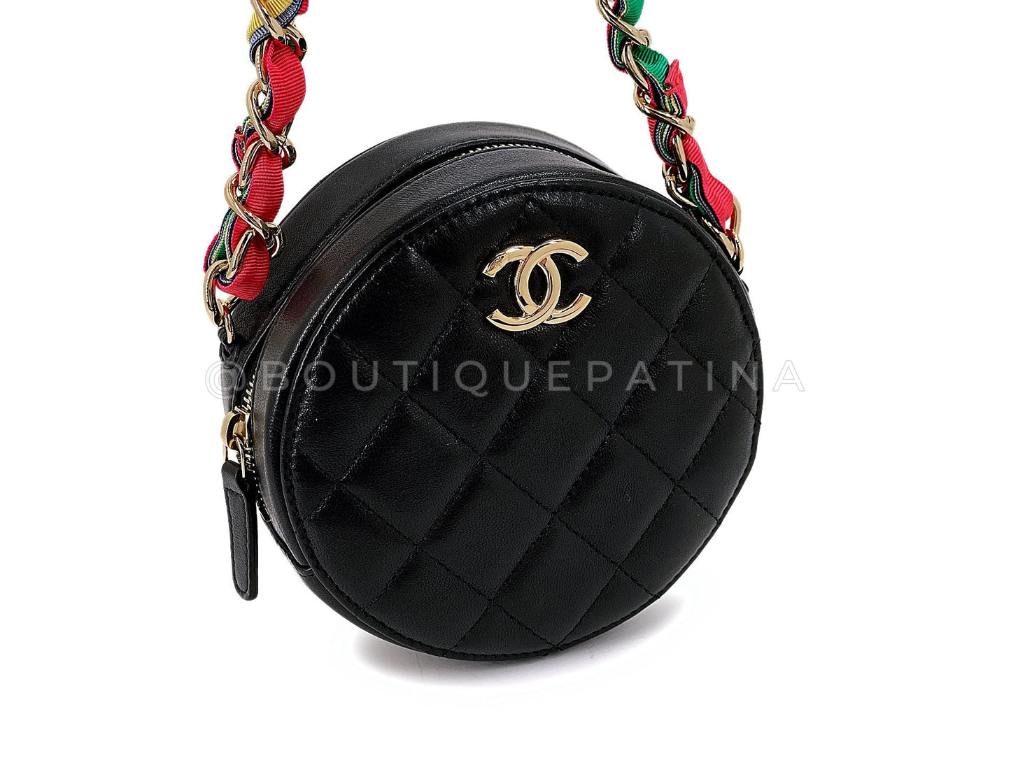 Chanel Black Ribbon Chain Infinity Round Crossbody Bag