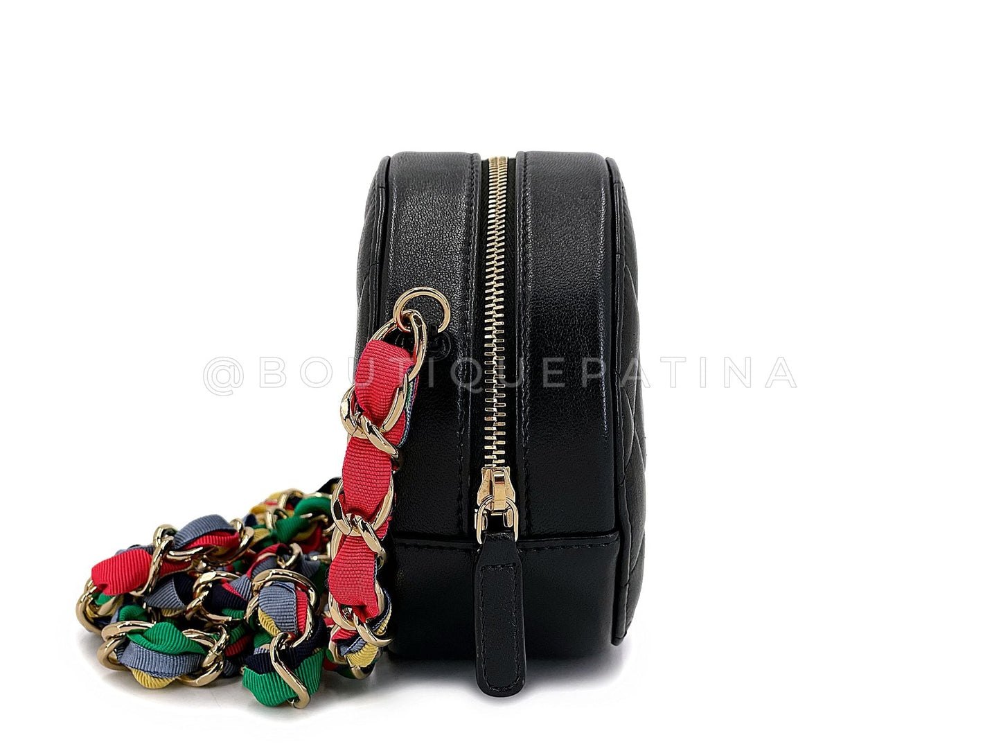 Chanel Black Ribbon Chain Infinity Round Crossbody Bag