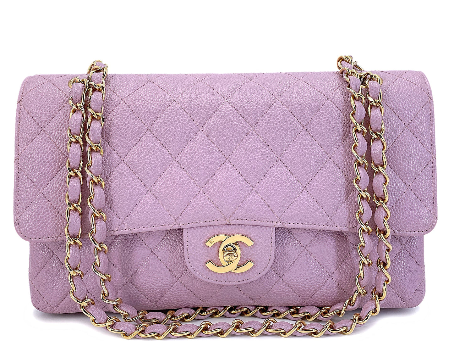Chanel 2003 Vintage Lilac Caviar Medium Classic Double Flap Bag 24k GHW 6J2