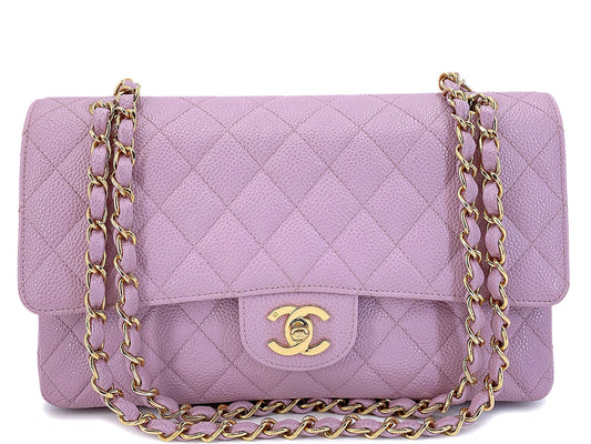 Chanel 2003 Vintage Lilac Caviar Medium Classic Double Flap Bag 24k GHW 6J2