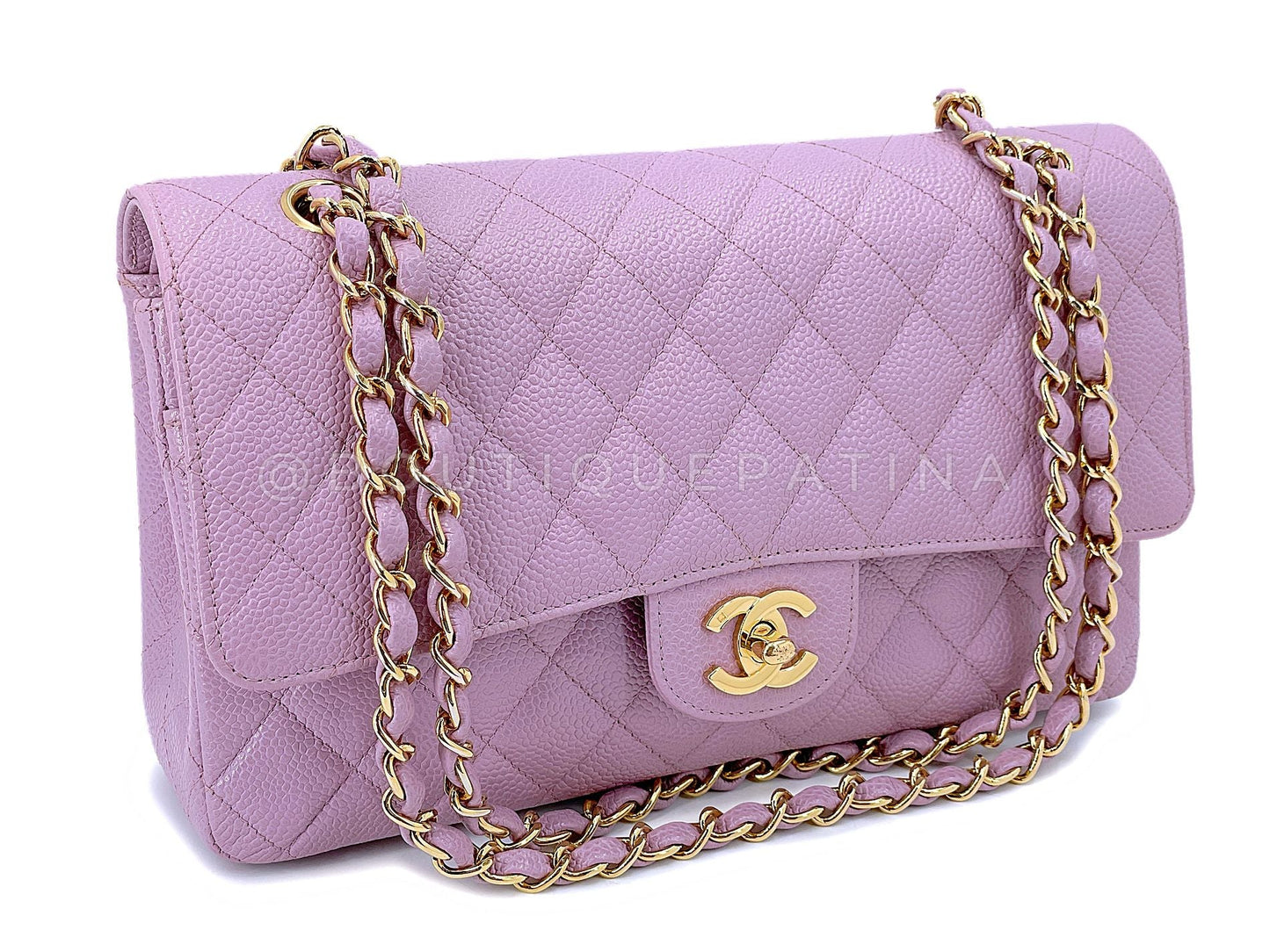 Chanel 2003 Vintage Lilac Caviar Medium Classic Double Flap Bag 24k GHW 6J2