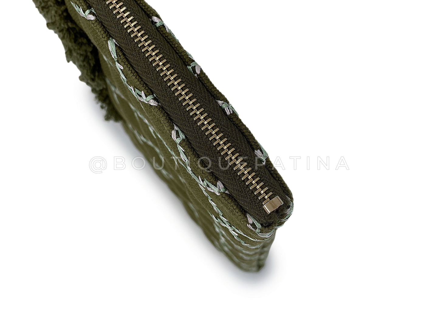 Chanel Khaki Green Contrast Stitch CC Large O Case Clutch Bag