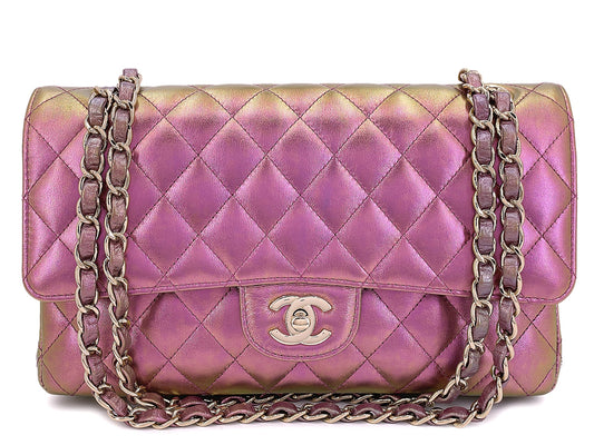 Chanel 20B Purple Pink Iridescent Rainbow Medium Classic Double Flap Bag GHW