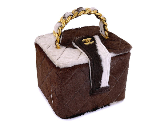 Rare Chanel Vintage Cow Print Pony Hair Mini Cube Vanity Case Bag GKG