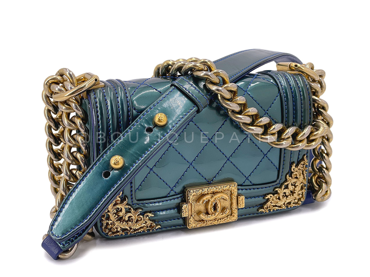 Chanel 13C Versailles Boy Mini Flap Bag Green Blue Patent GHW