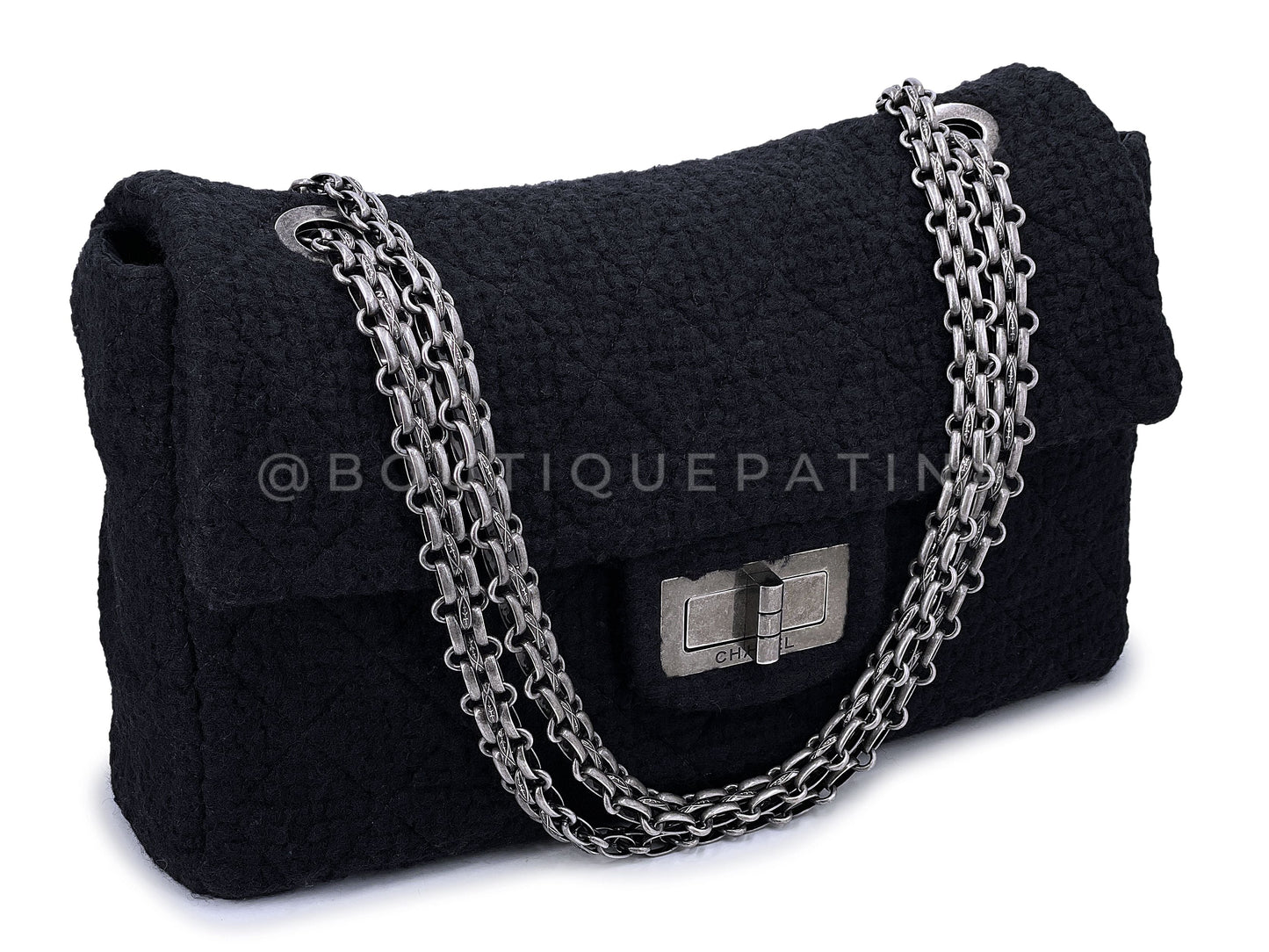 Rare Chanel Black Tweed XXL Supermodel Reissue Flap Bag Weekender RHW 2009 TNR