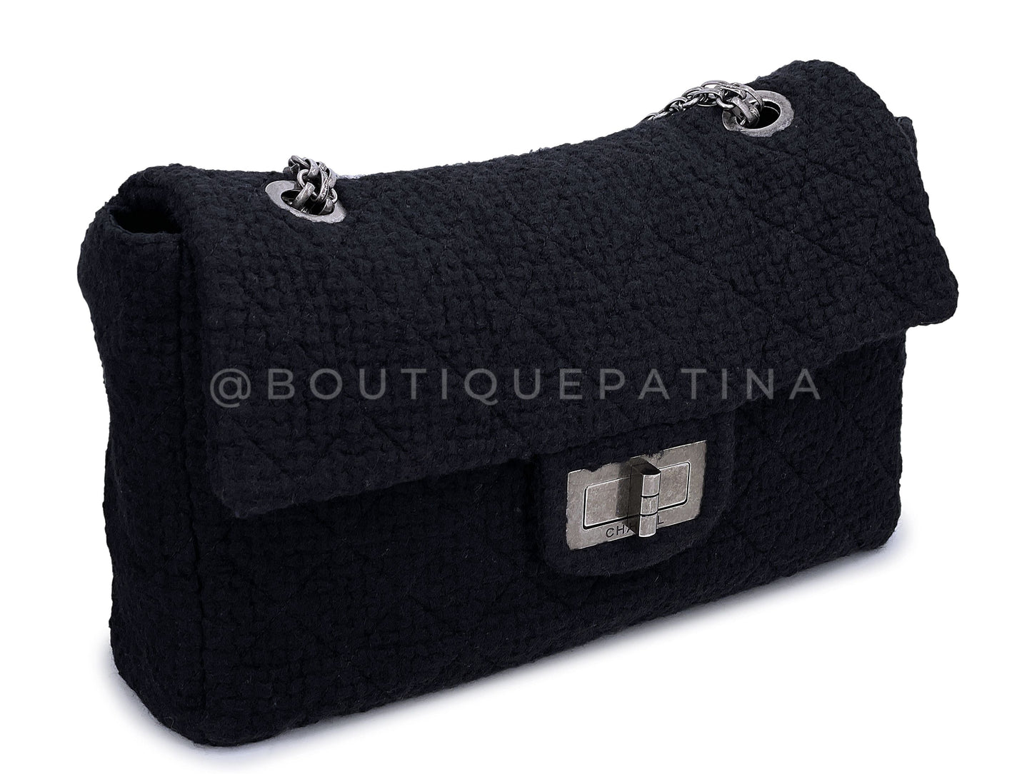 Rare Chanel Black Tweed XXL Supermodel Reissue Flap Bag Weekender RHW 2009 TNR