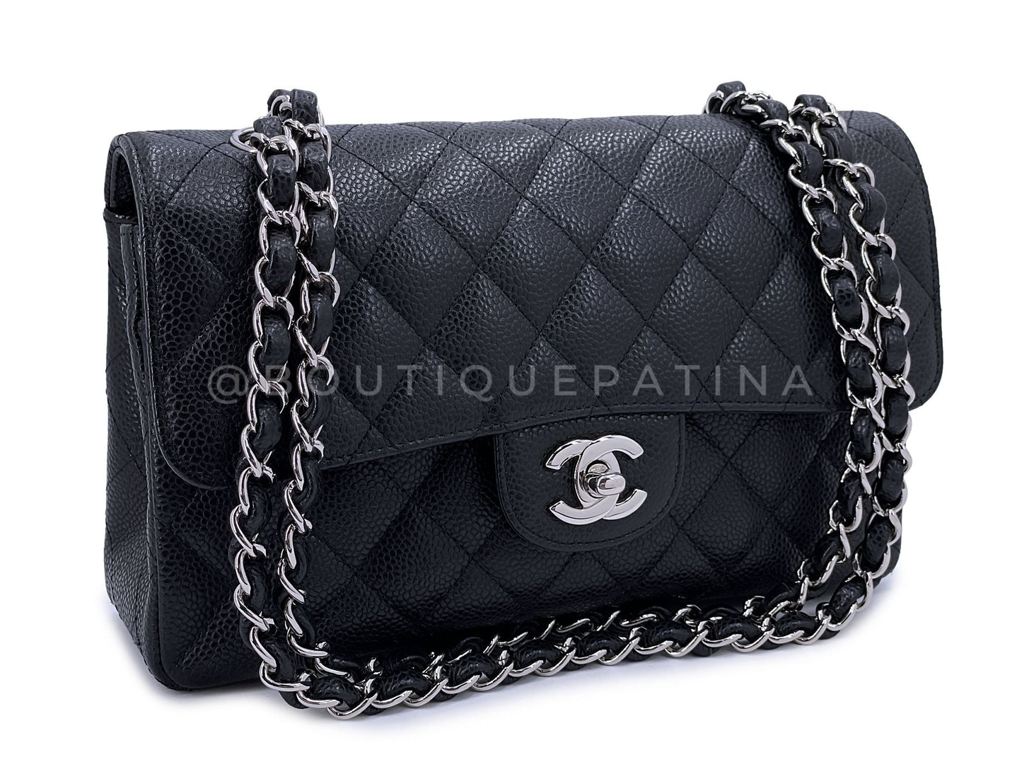 Chanel Black Caviar Small Classic Double Flap Bag SHW CDW