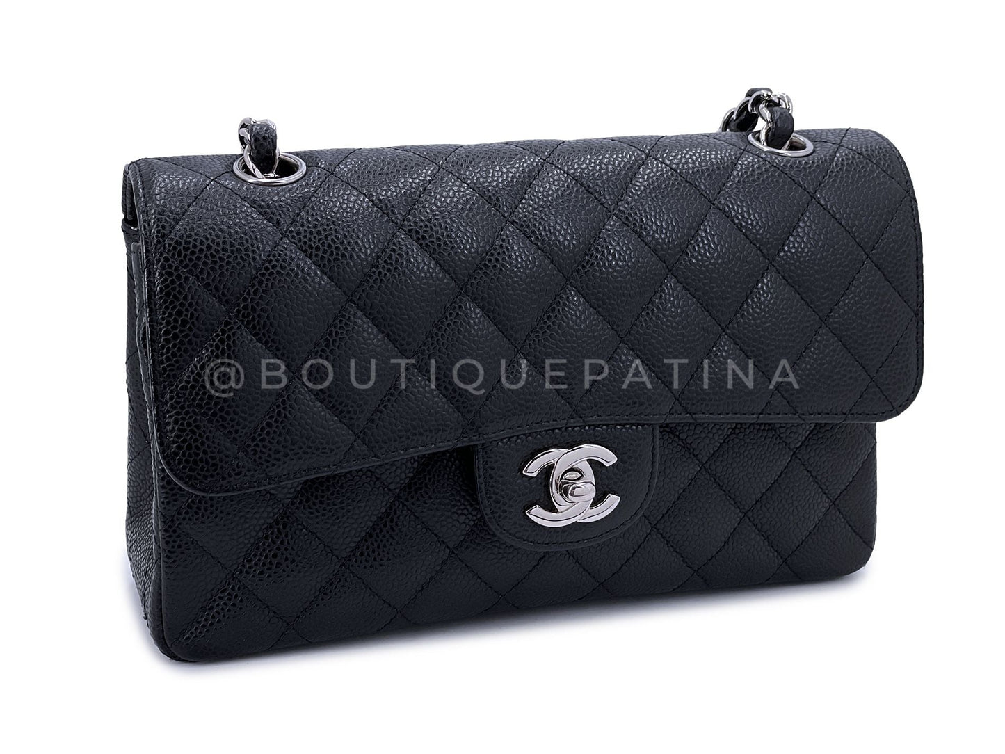 Chanel Black Caviar Small Classic Double Flap Bag SHW CDW