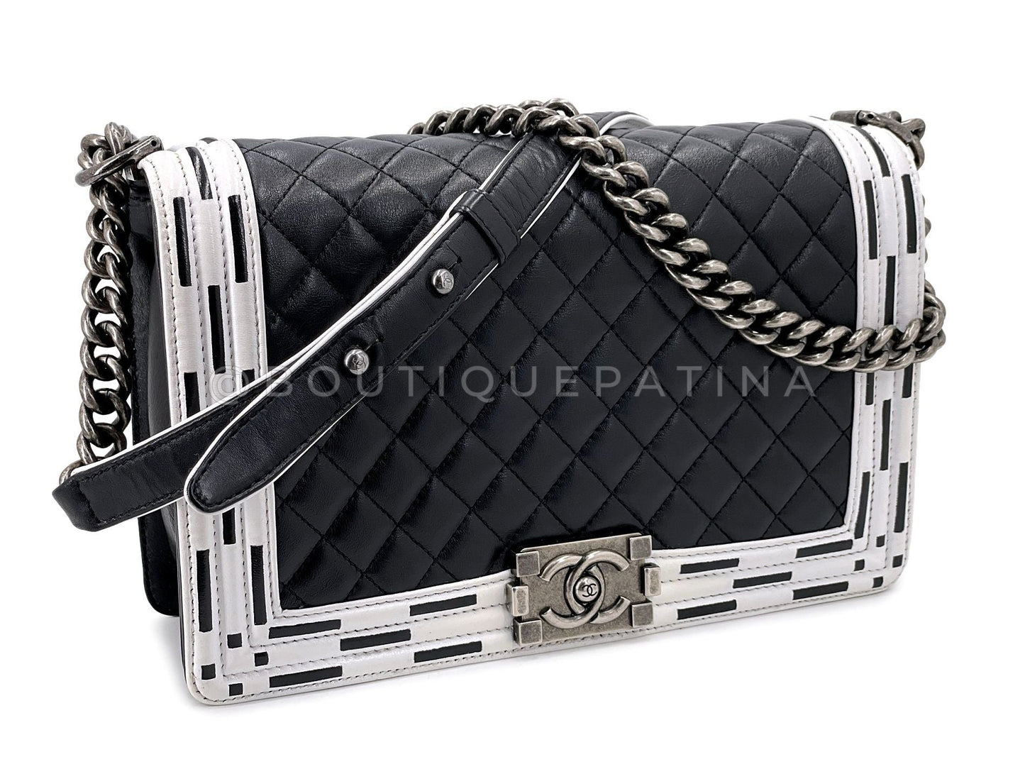 Chanel Black White Geometric Print New Medium Boy Flap Bag RHW 2014 A1B