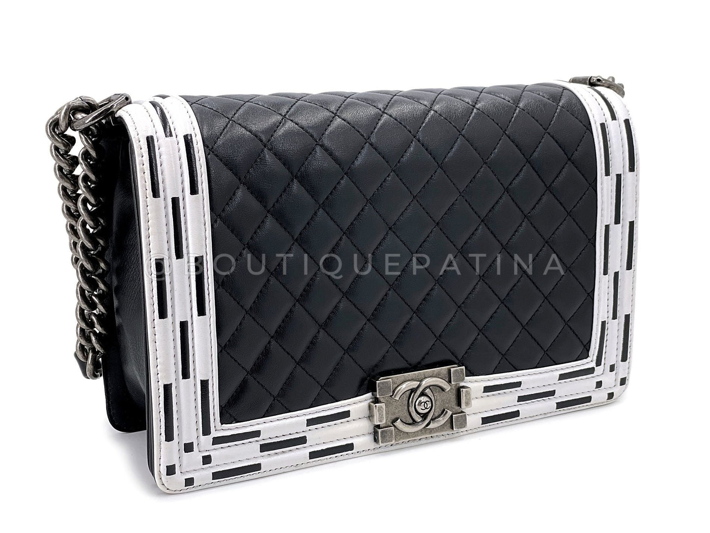 Chanel Black White Geometric Print New Medium Boy Flap Bag RHW 2014 A1B