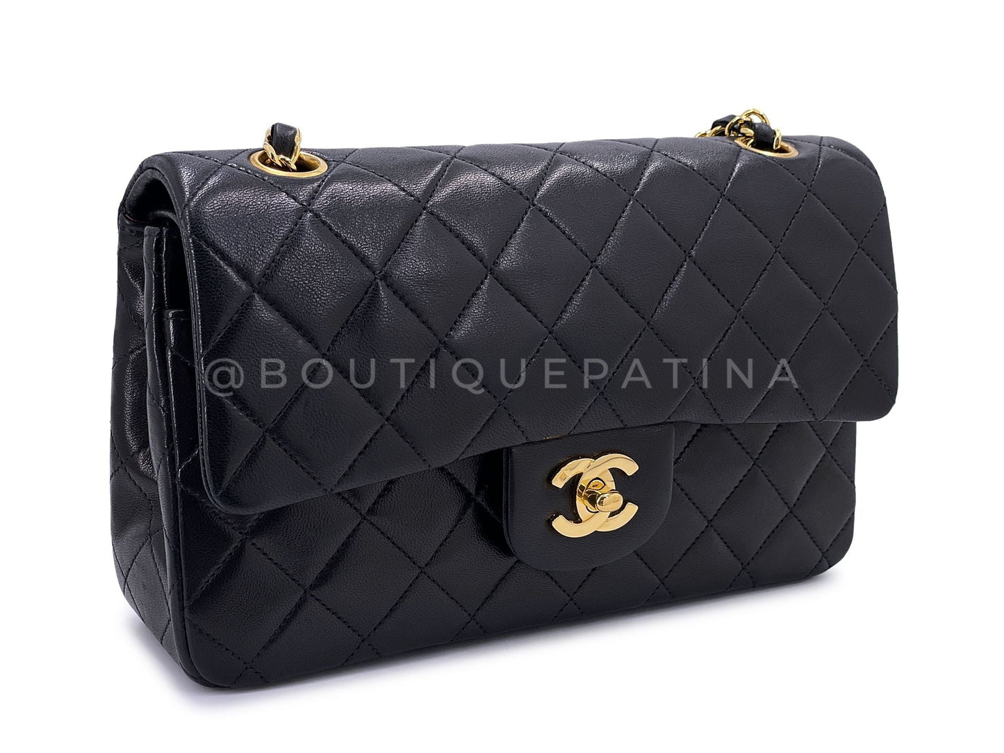 Chanel 1991 Vintage Black Small Classic Double Flap Bag 24k GHW Lambskin AGE