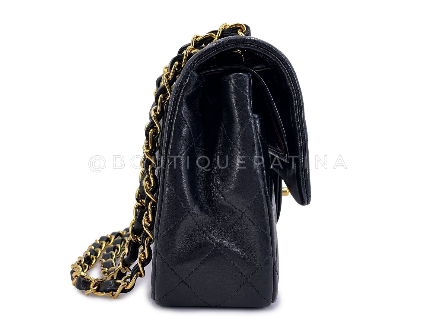 Chanel 1991 Vintage Black Small Classic Double Flap Bag 24k GHW Lambskin AGE
