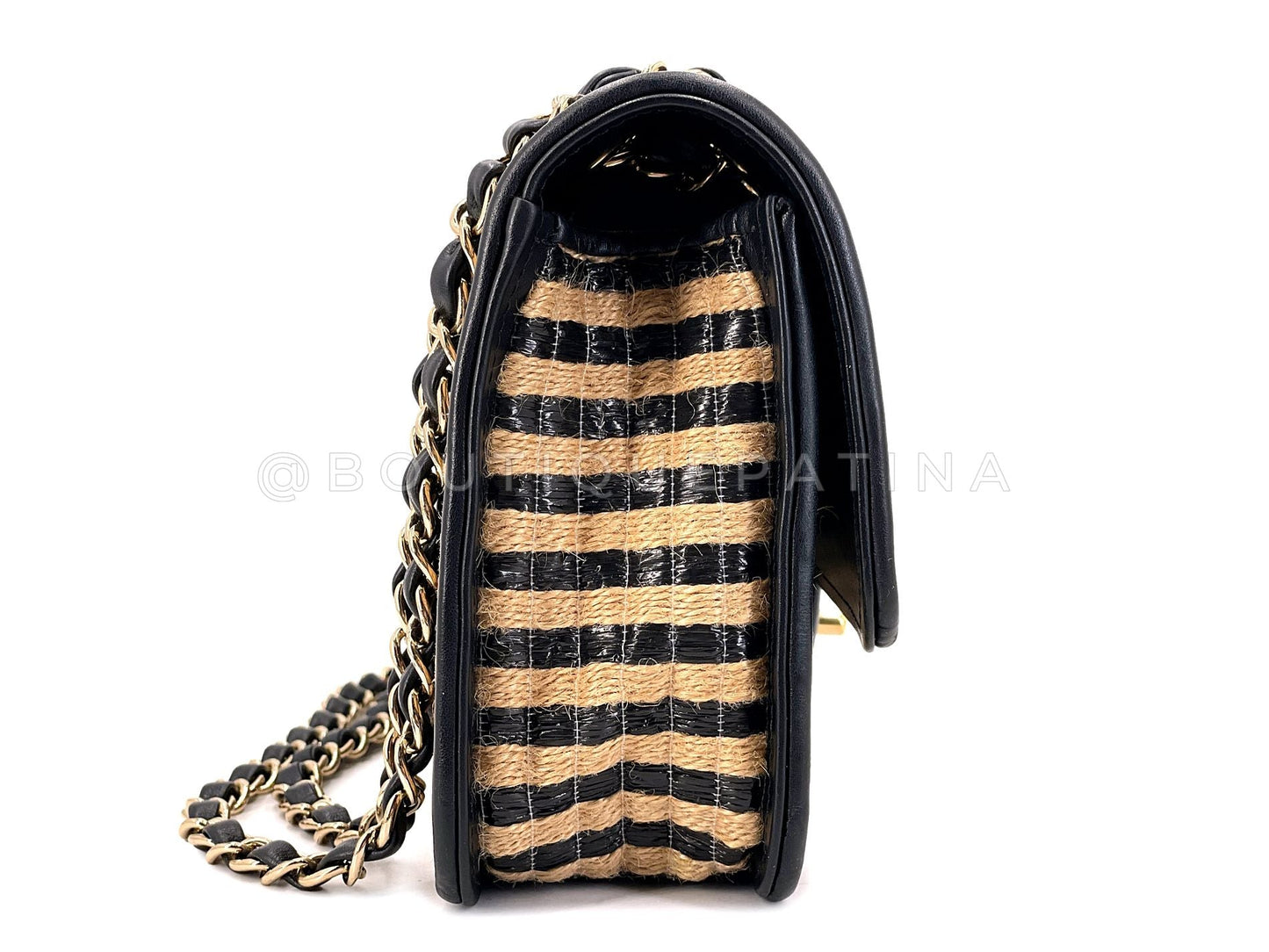 Chanel Straw Raffia Medium Urban Jungle Classic Flap Bag Black Beige GHW