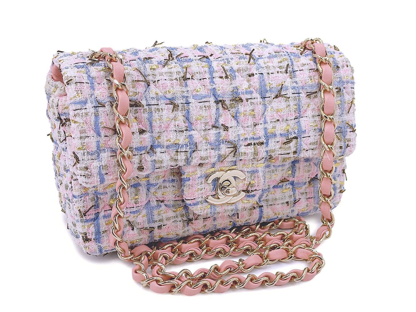 Chanel Pink Tweed Rectangular Mini Flap Bag 19C Boucle HX9