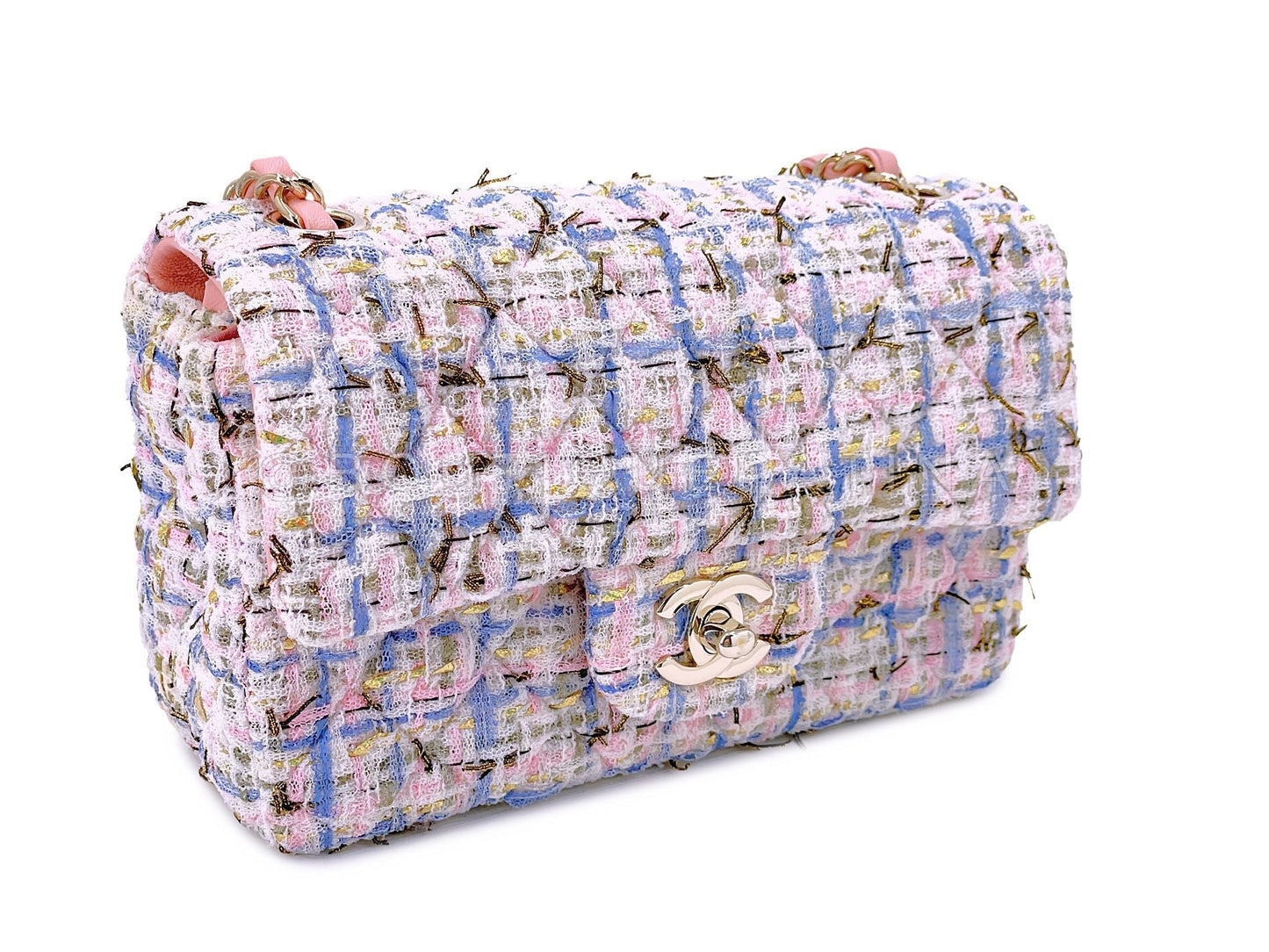 Chanel Pink Tweed Rectangular Mini Flap Bag 19C Boucle HX9