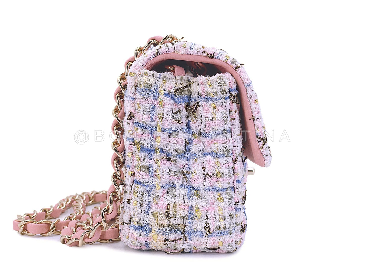 Chanel Pink Tweed Rectangular Mini Flap Bag 19C Boucle HX9