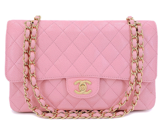 Chanel 2005 Vintage Pink Sakura Caviar Medium Classic Double Flap Bag 24k GHW BPI