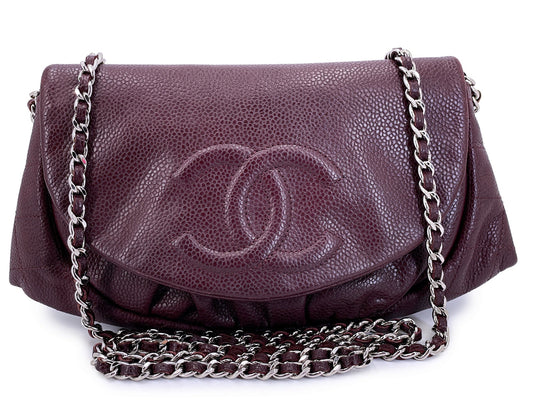 Chanel Caviar Wine Burgundy Half Moon WOC Wallet on Chain Flap Bag B34
