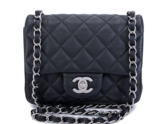 Chanel Black Caviar Mini Flap Bag Square Classic SHW R26