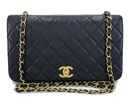 Chanel 1990 Vintage Black Lambskin Medium Full Flap Bag 24k GHW  XQF