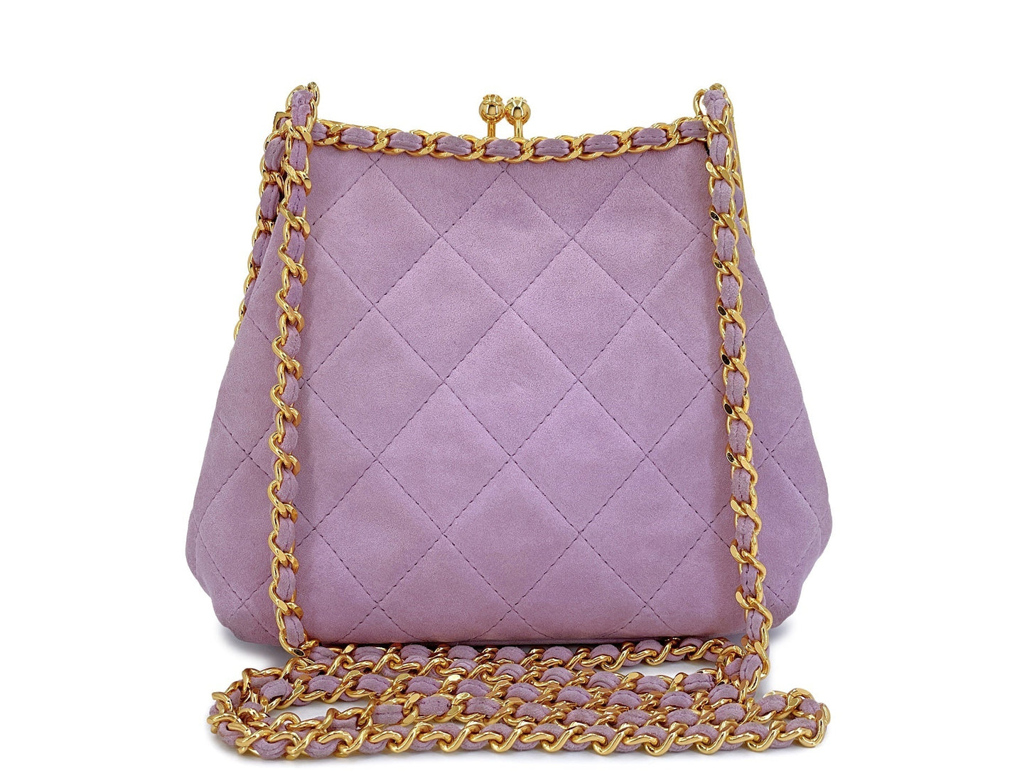 Chanel Vintage Lilac Suede Kisslock Clutch Bag 24k GHW 1995 Pink Purple XFG