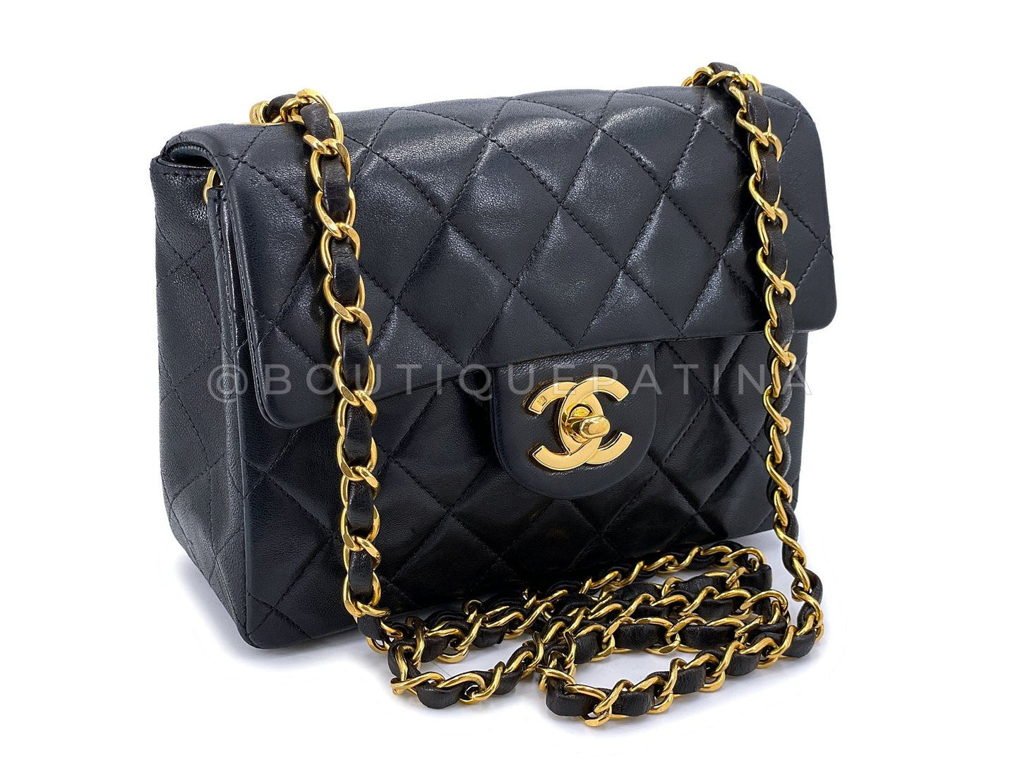 Chanel Vintage Black Square Mini Flap Bag 24k GHW Lambskin Y3G