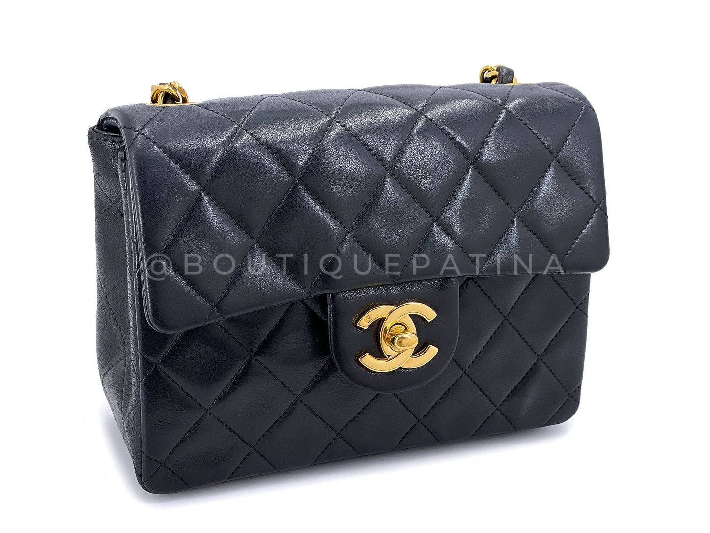 Chanel Vintage Black Square Mini Flap Bag 24k GHW Lambskin Y3G