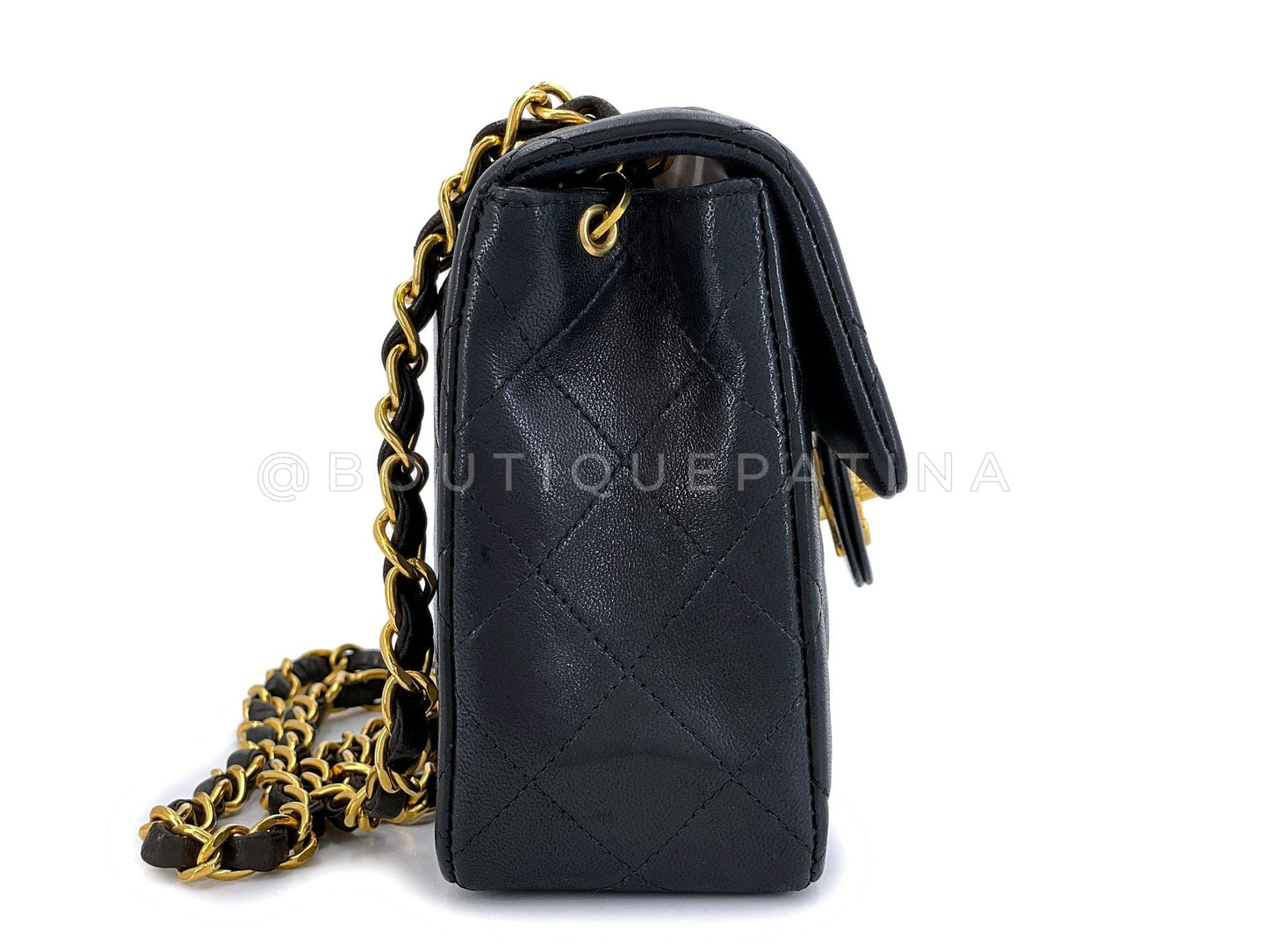 Chanel Vintage Black Square Mini Flap Bag 24k GHW Lambskin Y3G