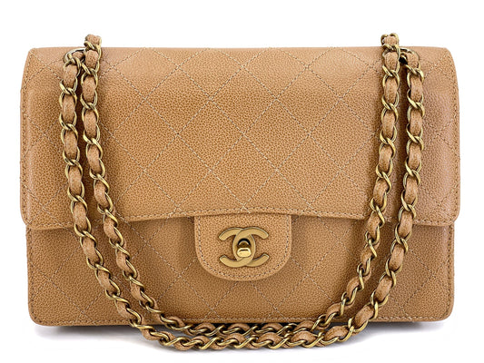Chanel Vintage Dark Beige Medium Caviar Classic Flap Bag CUC