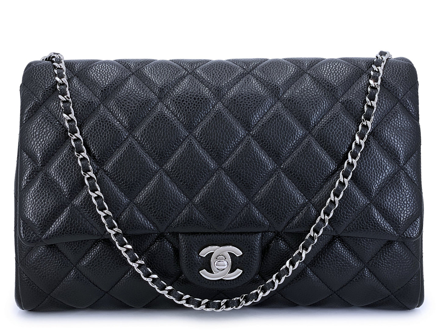 Chanel Black Caviar Clutch with Chain Timeless Flap Bag SHW 2012 OB7