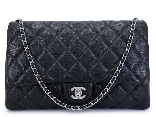 Chanel Black Caviar Clutch with Chain Timeless Flap Bag SHW 2012 OB7