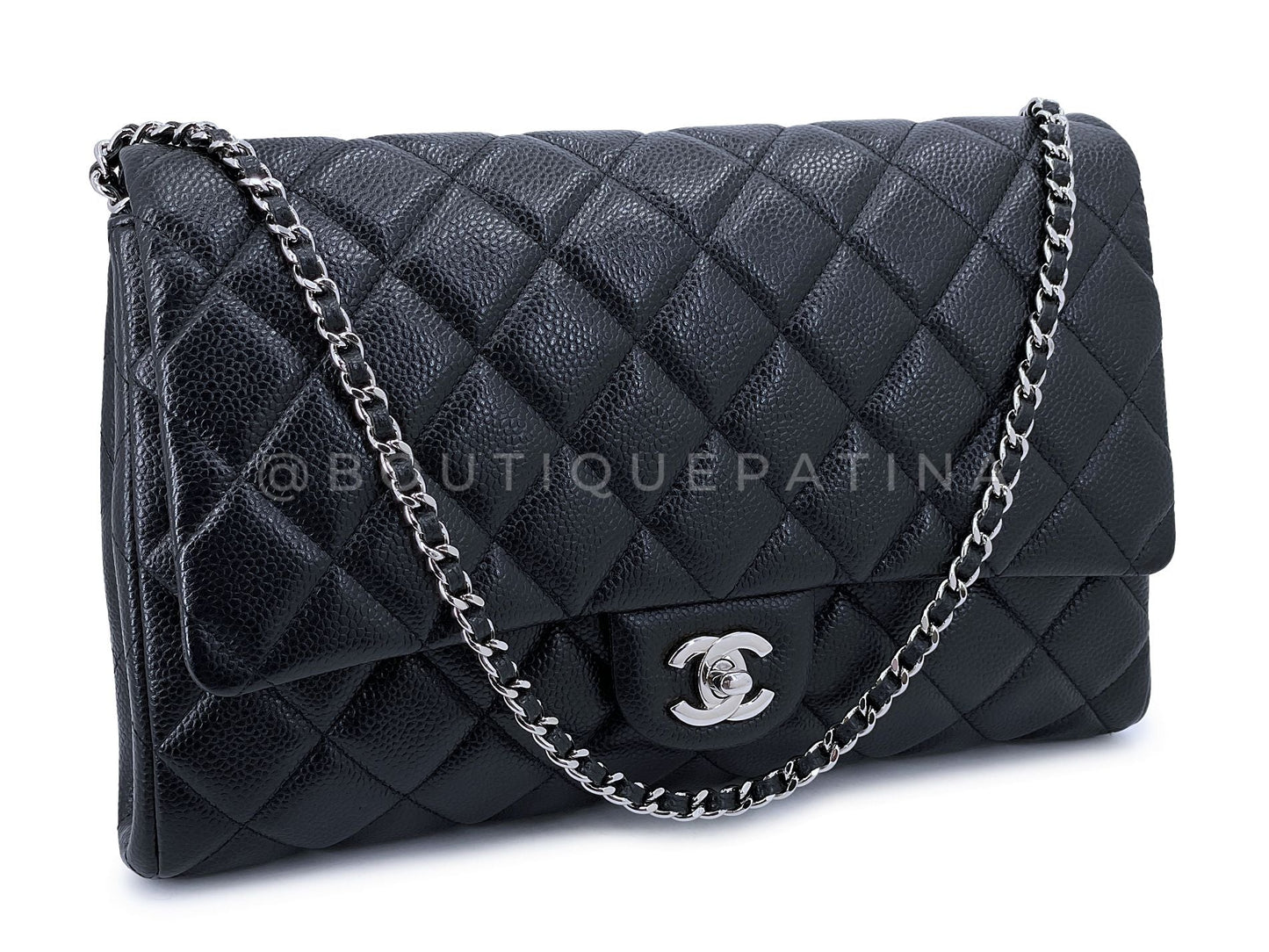 Chanel Black Caviar Clutch with Chain Timeless Flap Bag SHW 2012 OB7