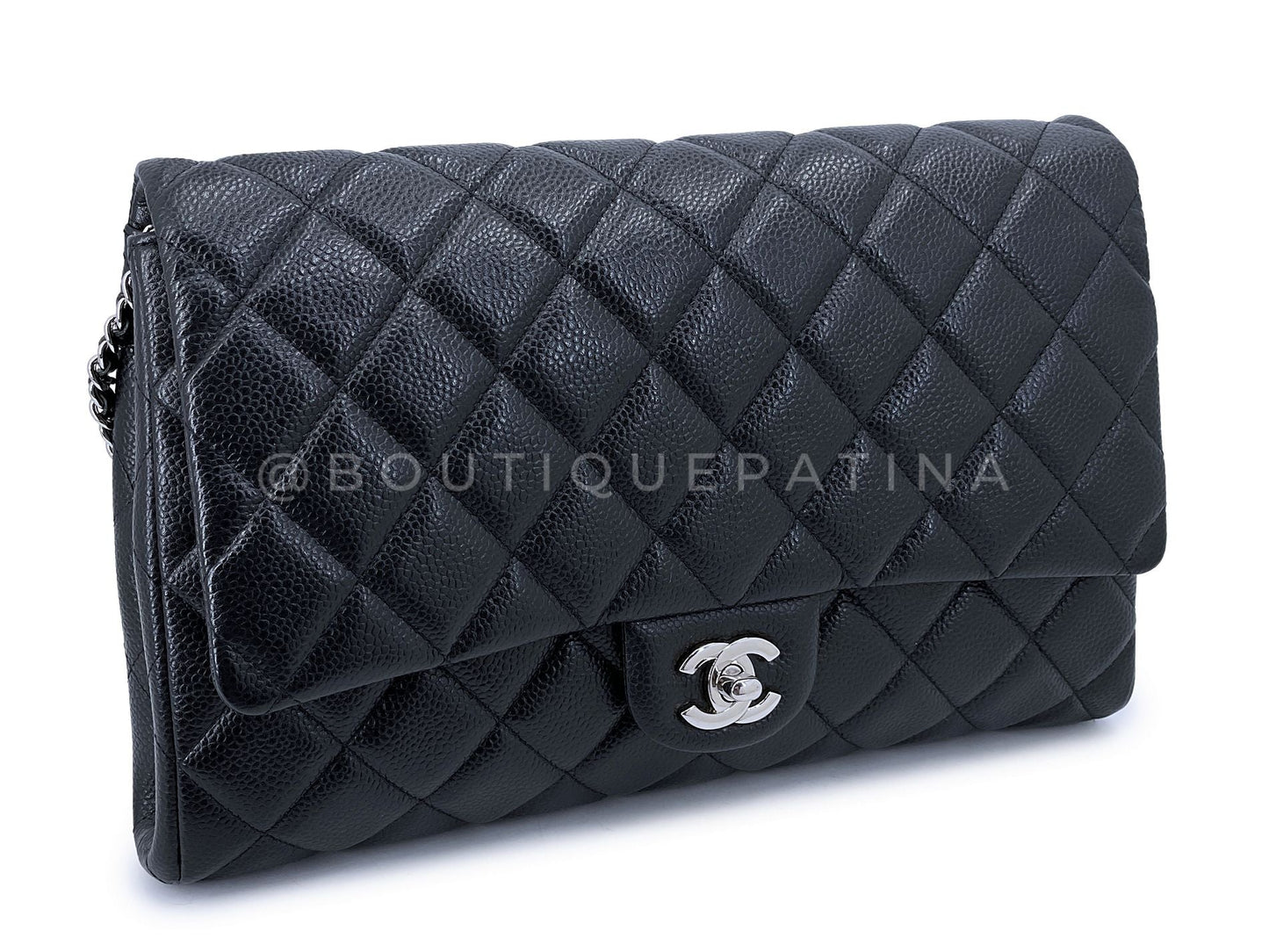 Chanel Black Caviar Clutch with Chain Timeless Flap Bag SHW 2012 OB7